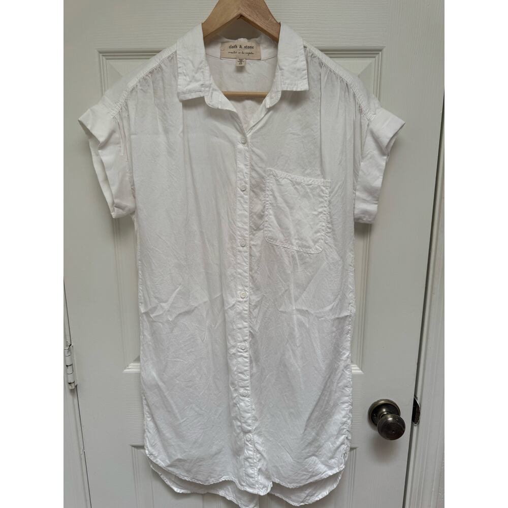 Cloth & Stone White Cap Sleeve Shirt Dress Size XS Tencel Beachy Tunic
